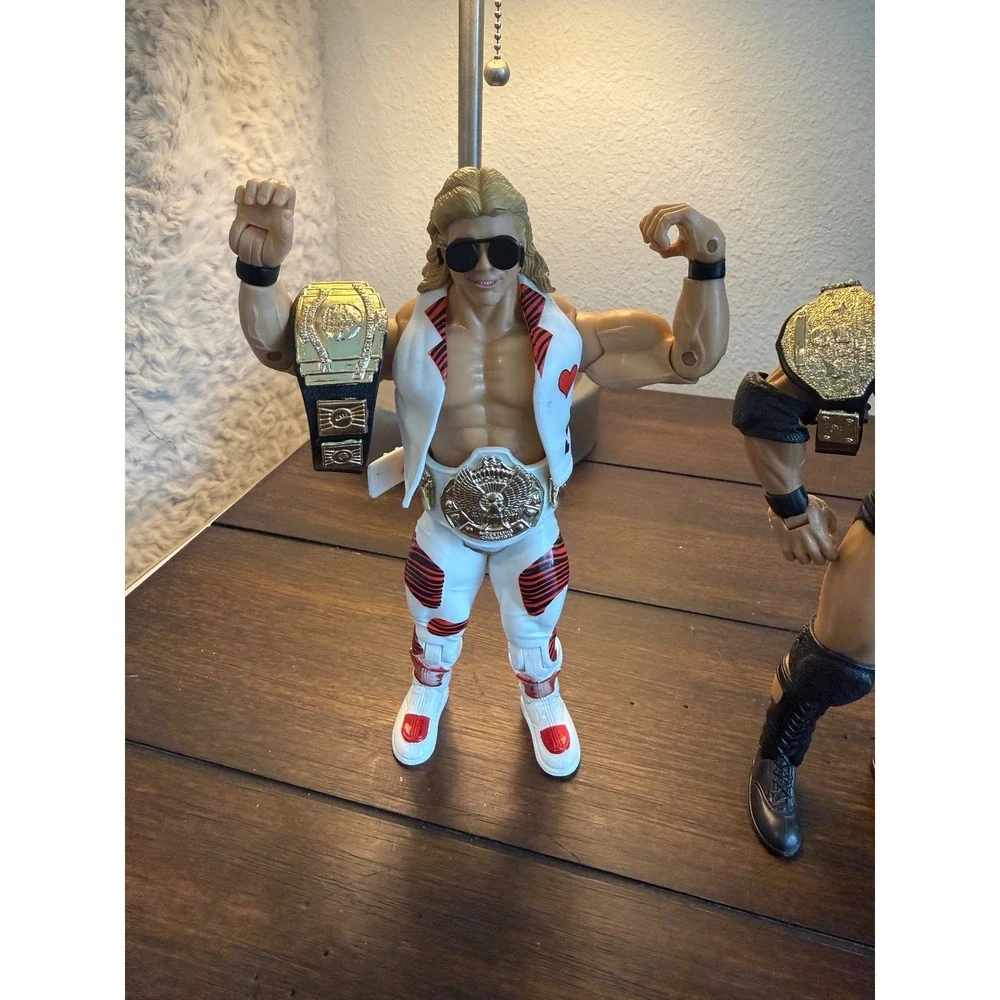 WWE Jakks Classic superstars Shawn Michaels, The Rock, Bret Hart with Belts 3PK